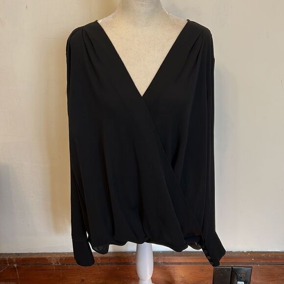 Halogen black long sleeve sheer blouse Size 2 X New - Picture 2 of 11
